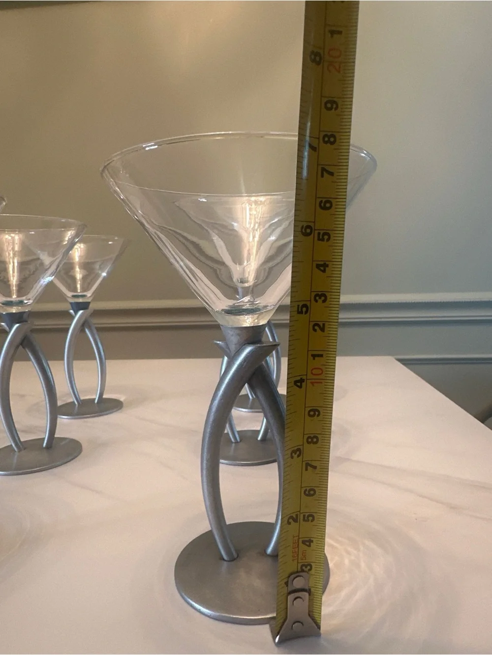 Brushed Silver Stem Martini Glasses - Set of 6